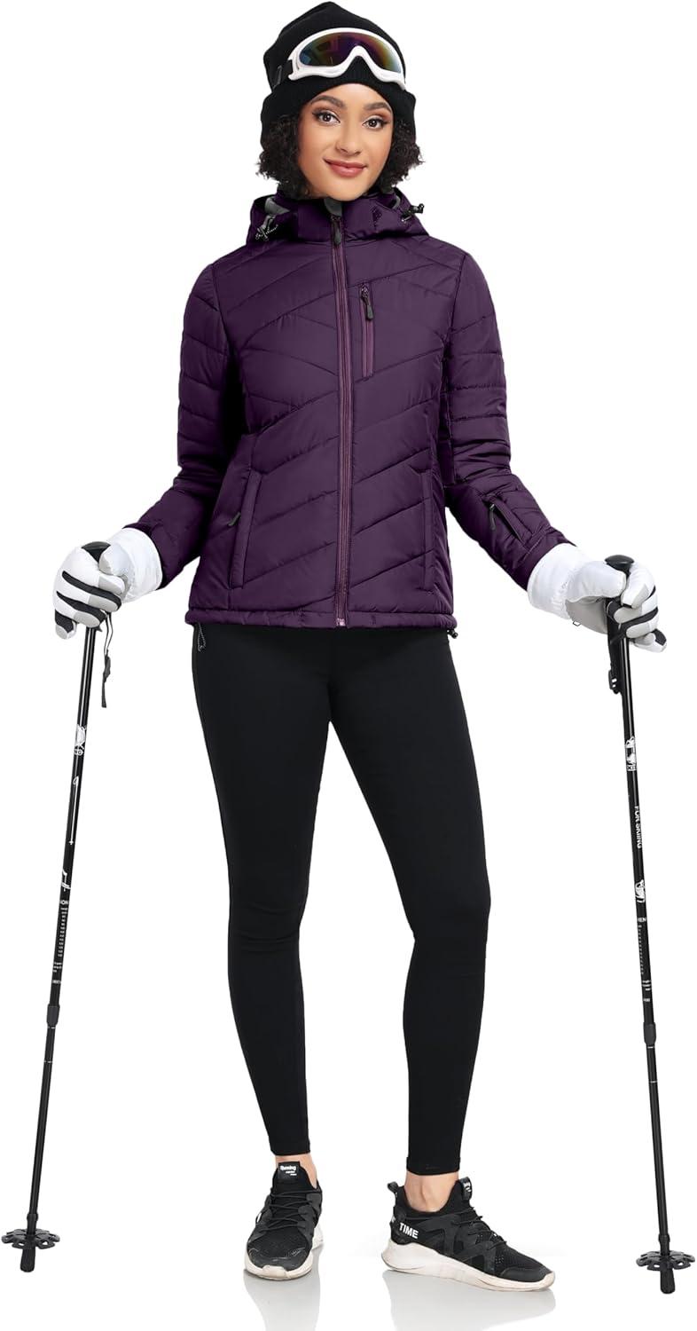 imageLittle Donkey Andy Womens Warm Ski Jacket Water Resistant Insulated Snowboarding Jacket Windproof Winter Snow CoatDark Purple
