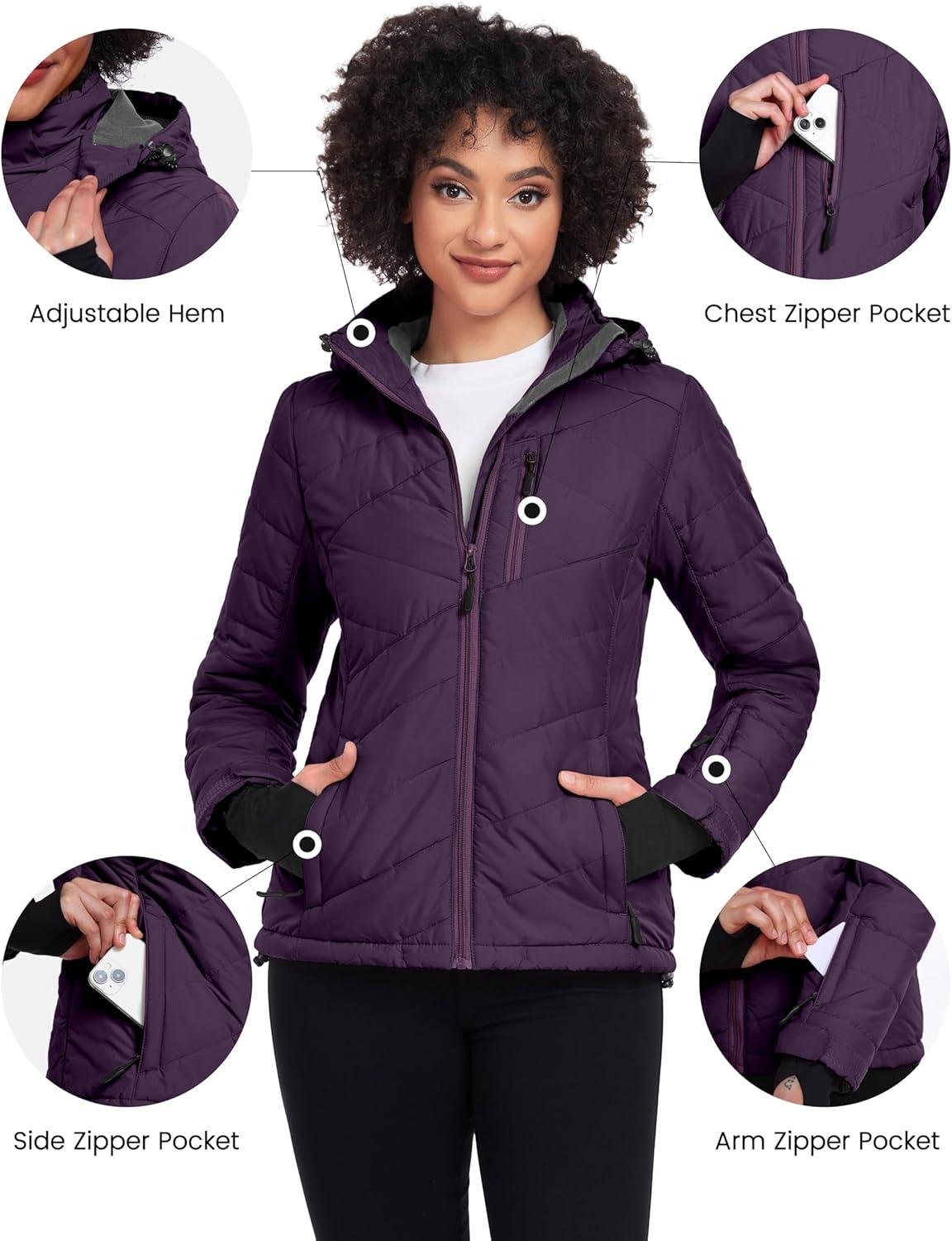 imageLittle Donkey Andy Womens Warm Ski Jacket Water Resistant Insulated Snowboarding Jacket Windproof Winter Snow CoatDark Purple