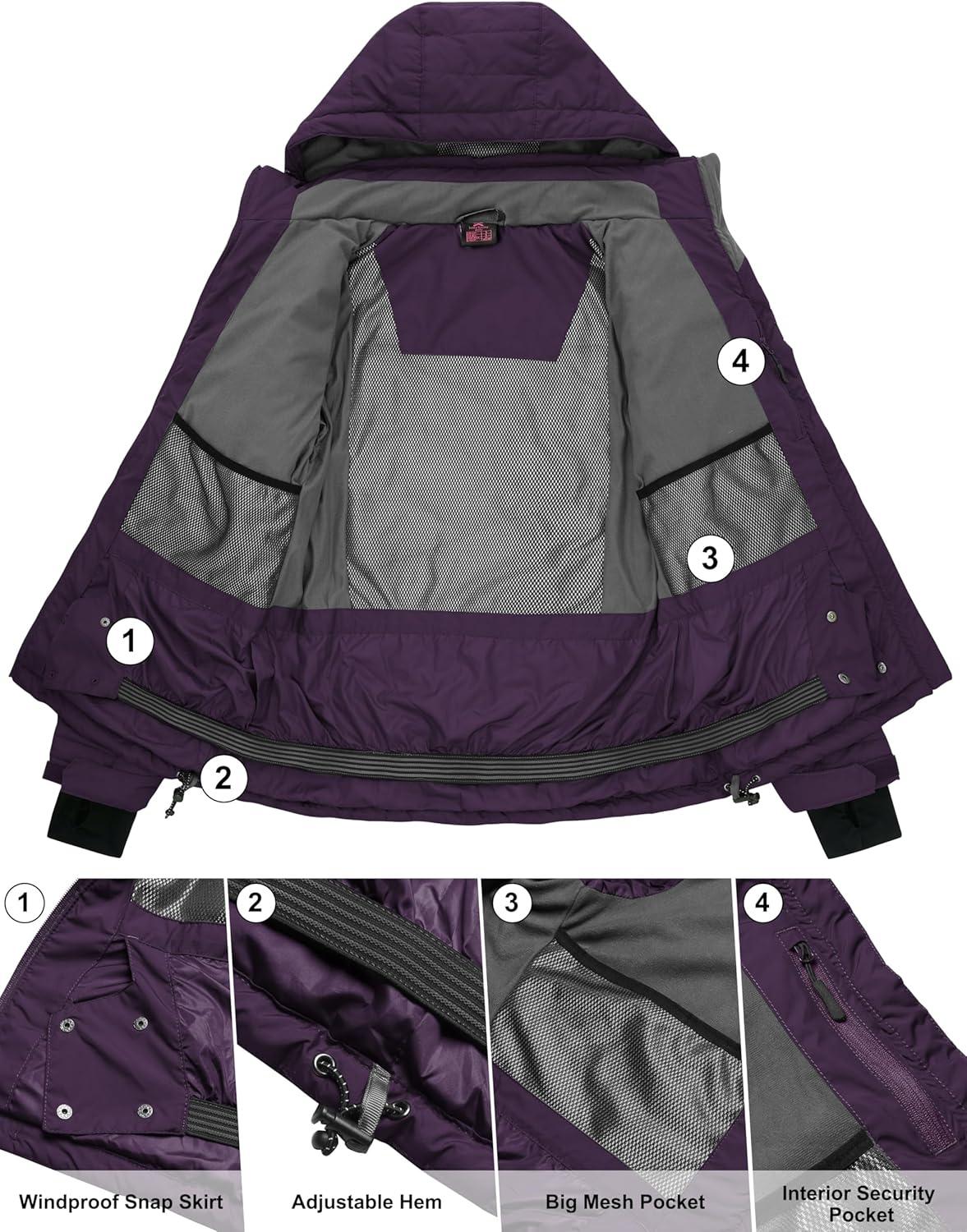 imageLittle Donkey Andy Womens Warm Ski Jacket Water Resistant Insulated Snowboarding Jacket Windproof Winter Snow CoatDark Purple