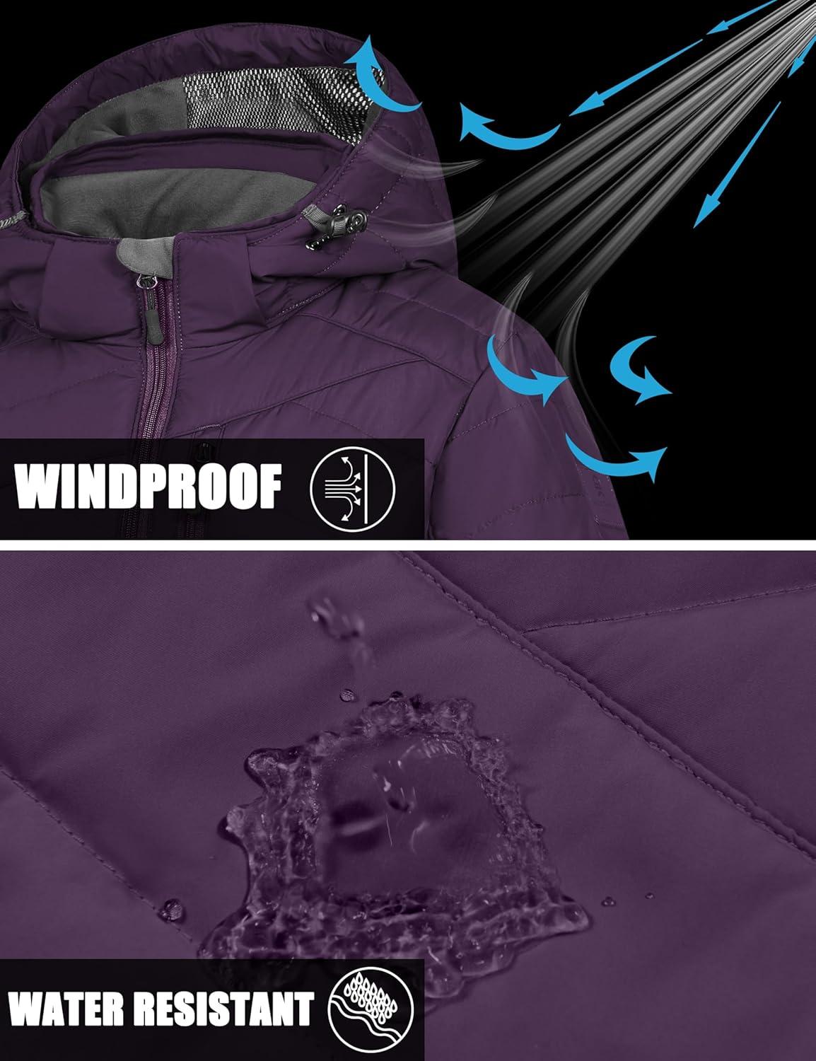 imageLittle Donkey Andy Womens Warm Ski Jacket Water Resistant Insulated Snowboarding Jacket Windproof Winter Snow CoatDark Purple
