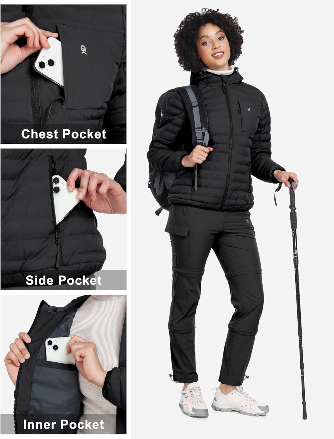 imageLittle Donkey Andy Womens Warm Waterproof Puffer Jacket Hooded Windproof Winter Coat with Recycled InsulationUpgraded Black