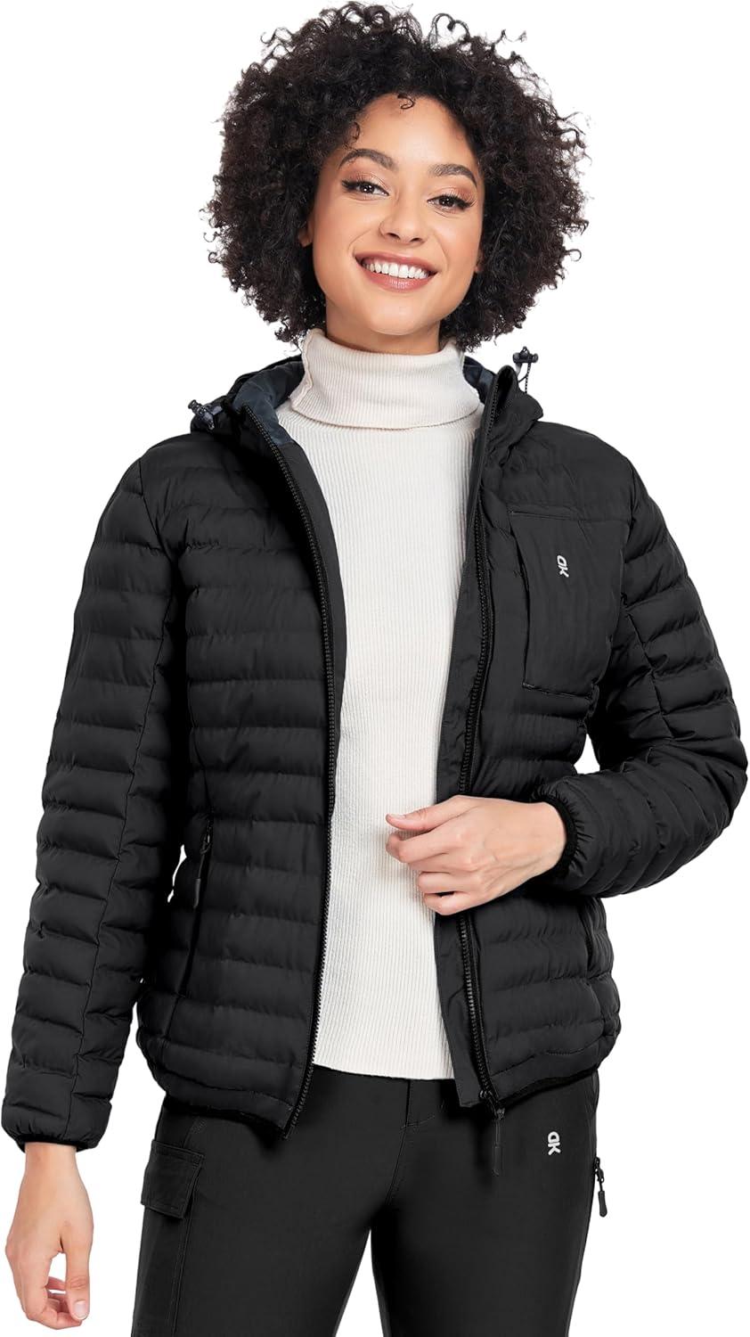 imageLittle Donkey Andy Womens Warm Waterproof Puffer Jacket Hooded Windproof Winter Coat with Recycled InsulationUpgraded Black