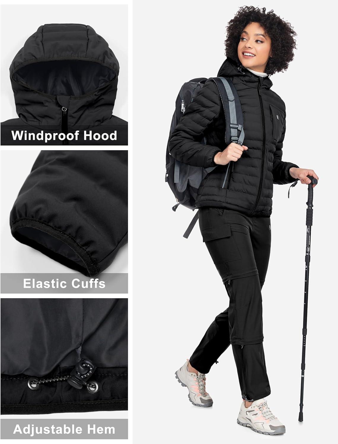 imageLittle Donkey Andy Womens Warm Waterproof Puffer Jacket Hooded Windproof Winter Coat with Recycled InsulationUpgraded Black