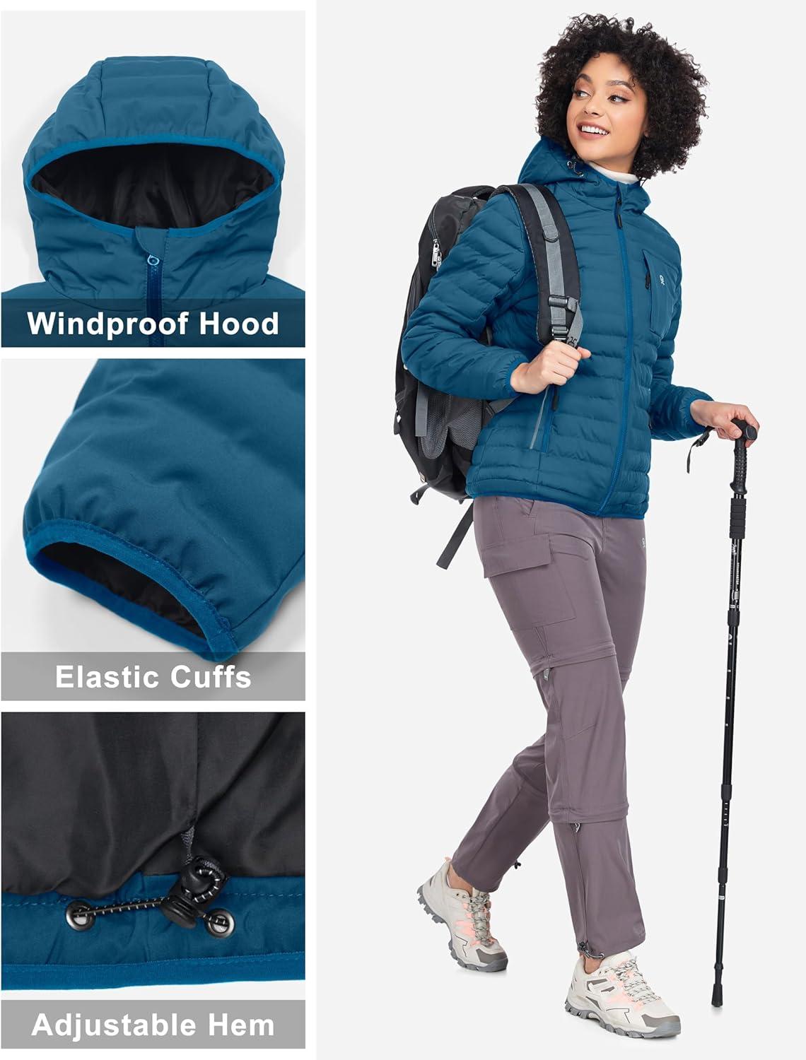 imageLittle Donkey Andy Womens Warm Waterproof Puffer Jacket Hooded Windproof Winter Coat with Recycled InsulationUpgraded Blue