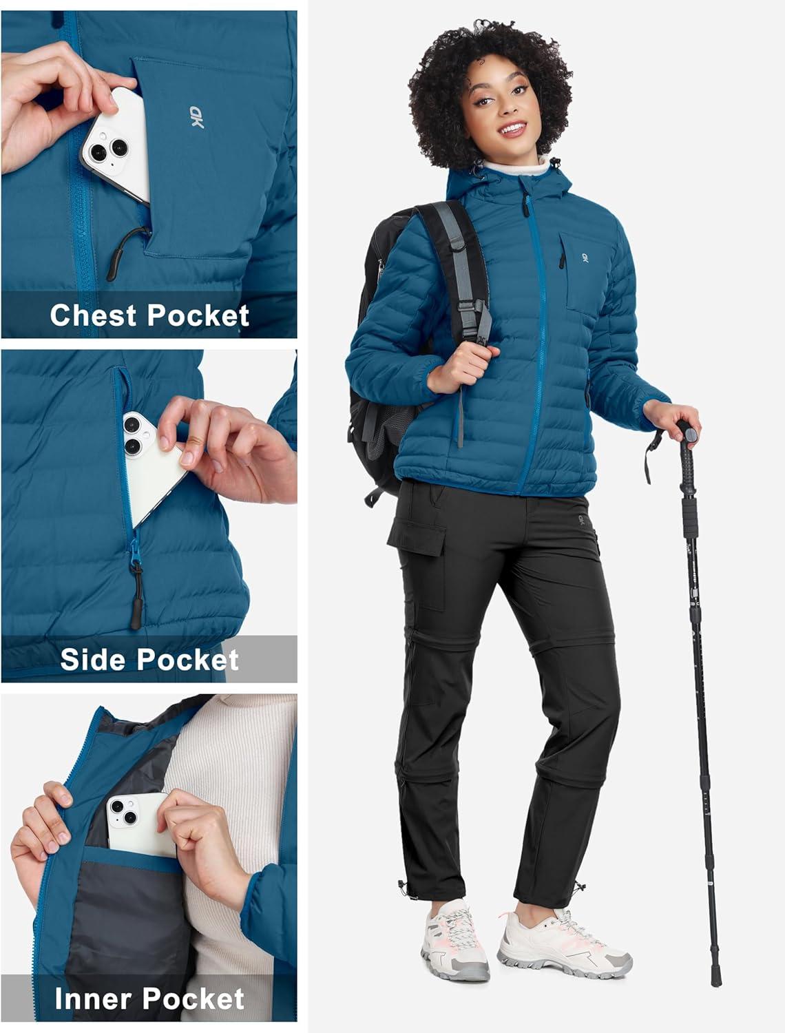 imageLittle Donkey Andy Womens Warm Waterproof Puffer Jacket Hooded Windproof Winter Coat with Recycled InsulationUpgraded Blue