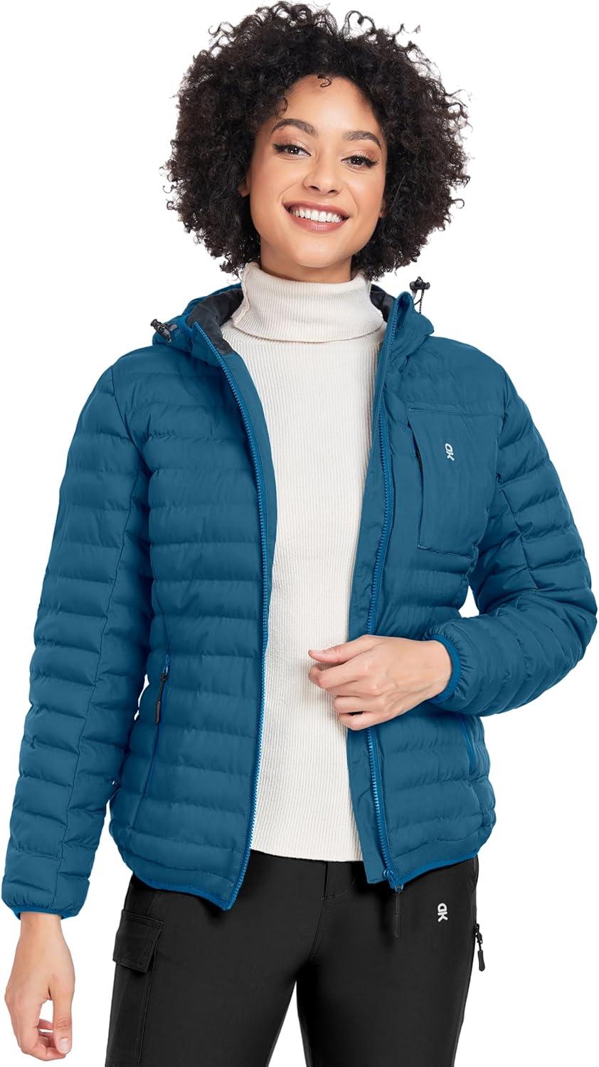 imageLittle Donkey Andy Womens Warm Waterproof Puffer Jacket Hooded Windproof Winter Coat with Recycled InsulationUpgraded Blue