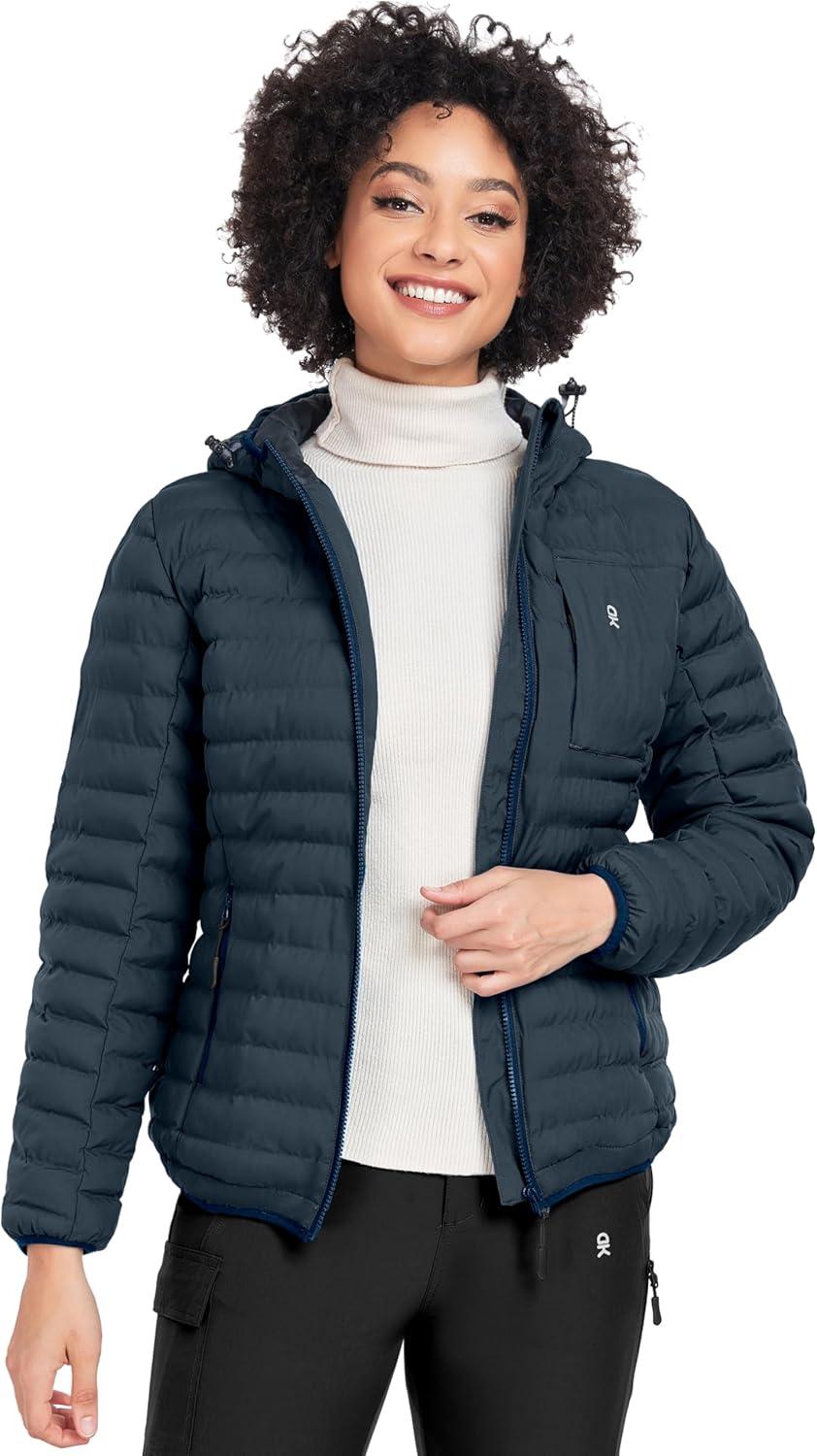 imageLittle Donkey Andy Womens Warm Waterproof Puffer Jacket Hooded Windproof Winter Coat with Recycled InsulationUpgraded Dark Blue