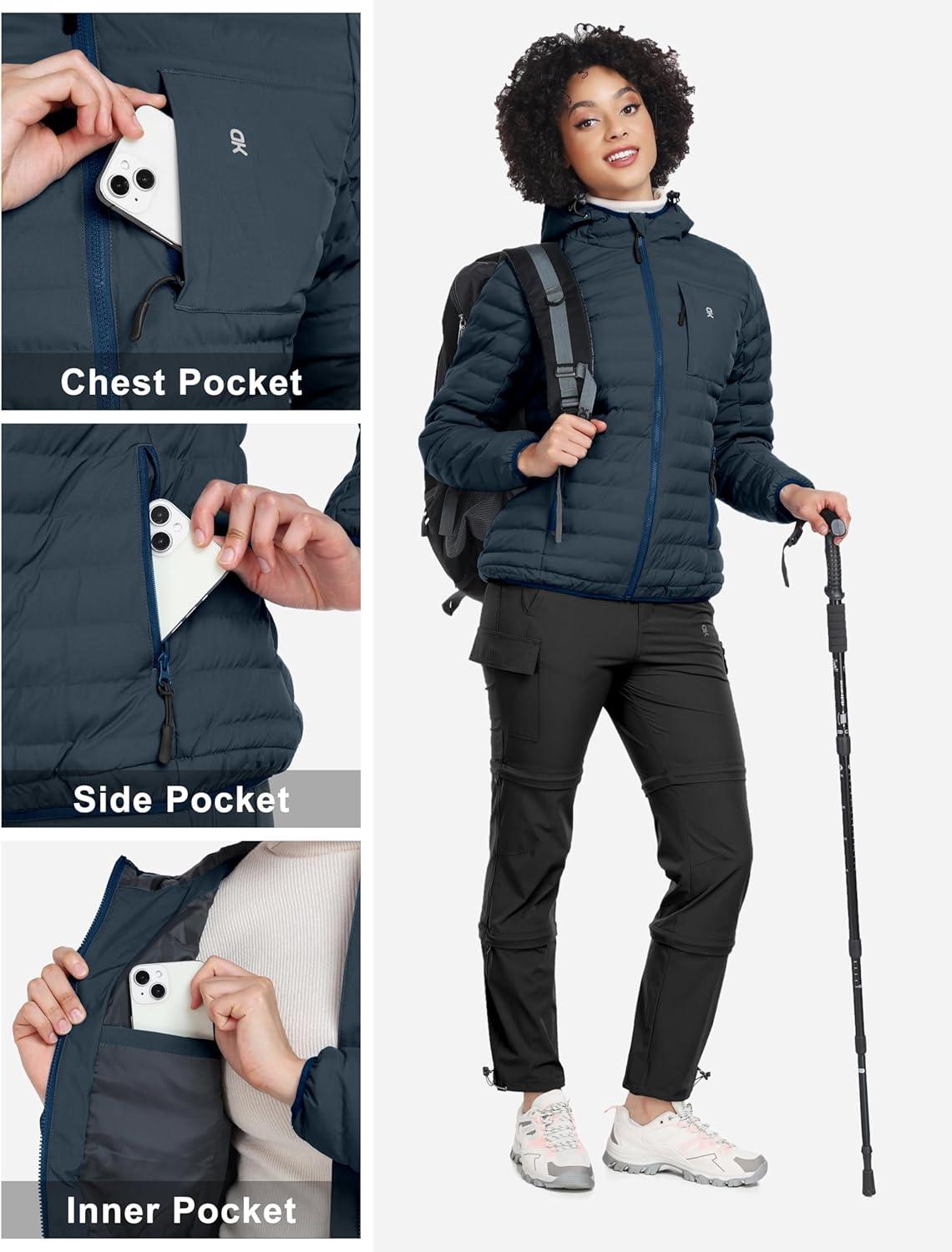 imageLittle Donkey Andy Womens Warm Waterproof Puffer Jacket Hooded Windproof Winter Coat with Recycled InsulationUpgraded Dark Blue