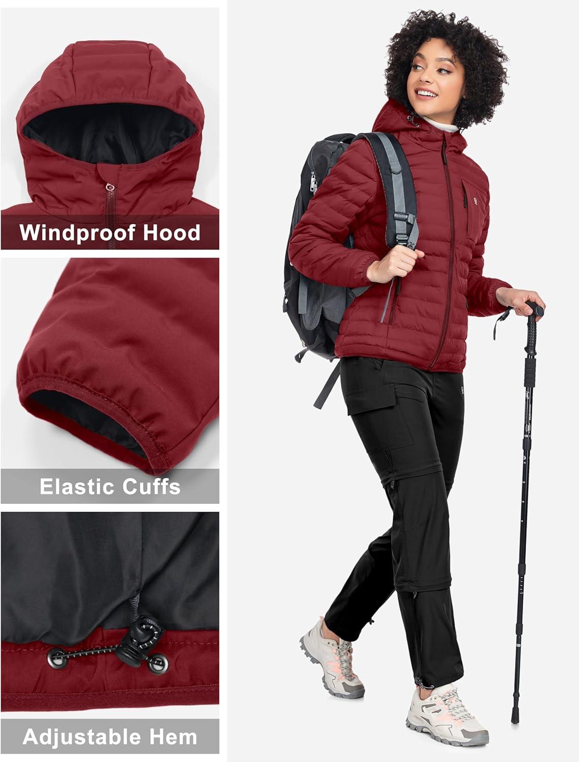 imageLittle Donkey Andy Womens Warm Waterproof Puffer Jacket Hooded Windproof Winter Coat with Recycled InsulationUpgraded Dark Red