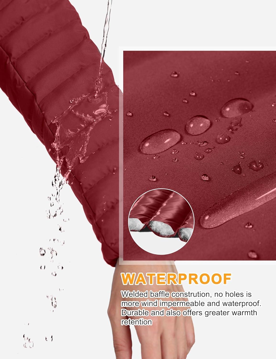 imageLittle Donkey Andy Womens Warm Waterproof Puffer Jacket Hooded Windproof Winter Coat with Recycled InsulationUpgraded Dark Red