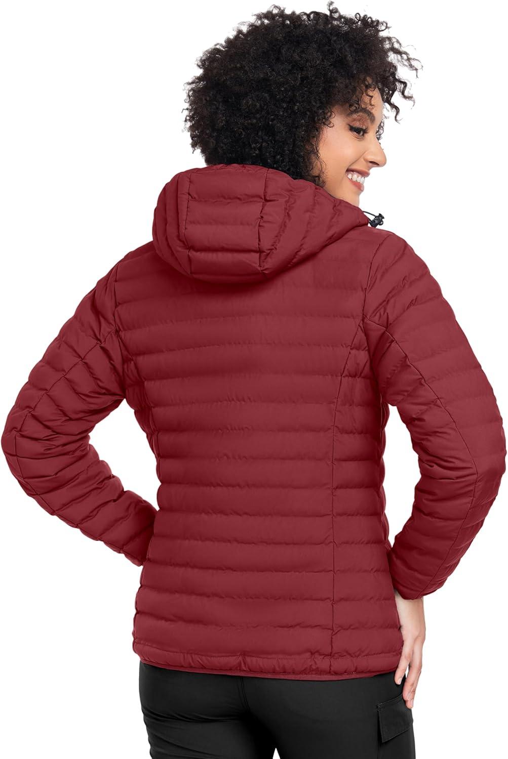 imageLittle Donkey Andy Womens Warm Waterproof Puffer Jacket Hooded Windproof Winter Coat with Recycled InsulationUpgraded Dark Red