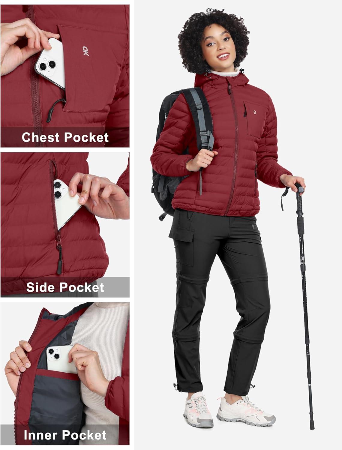 imageLittle Donkey Andy Womens Warm Waterproof Puffer Jacket Hooded Windproof Winter Coat with Recycled InsulationUpgraded Dark Red