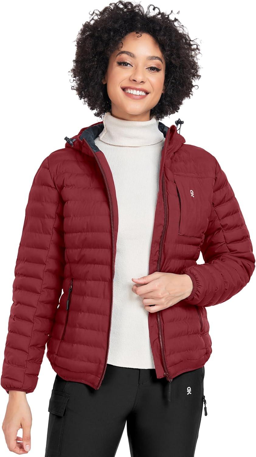 imageLittle Donkey Andy Womens Warm Waterproof Puffer Jacket Hooded Windproof Winter Coat with Recycled InsulationUpgraded Dark Red