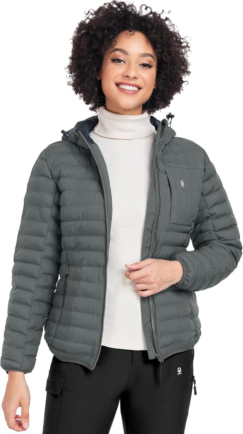 imageLittle Donkey Andy Womens Warm Waterproof Puffer Jacket Hooded Windproof Winter Coat with Recycled InsulationUpgraded Grey