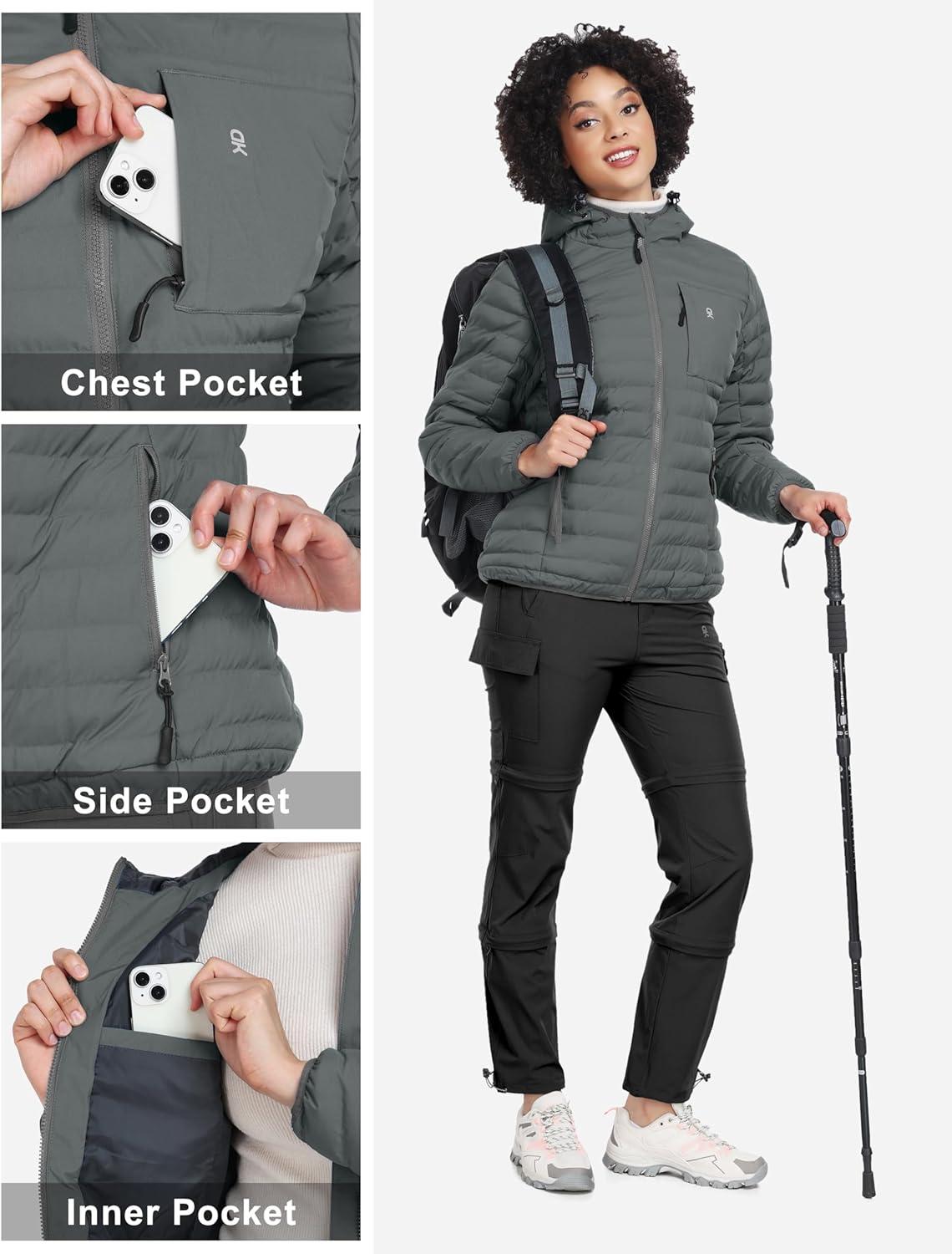 imageLittle Donkey Andy Womens Warm Waterproof Puffer Jacket Hooded Windproof Winter Coat with Recycled InsulationUpgraded Grey