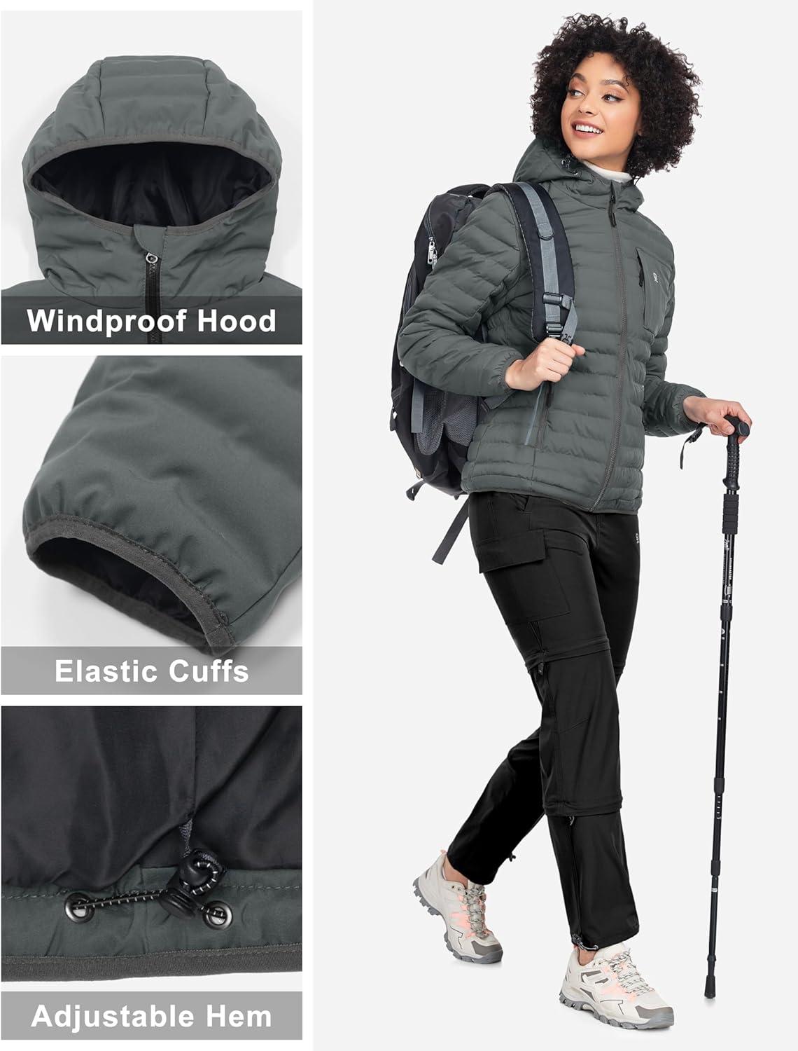 imageLittle Donkey Andy Womens Warm Waterproof Puffer Jacket Hooded Windproof Winter Coat with Recycled InsulationUpgraded Grey