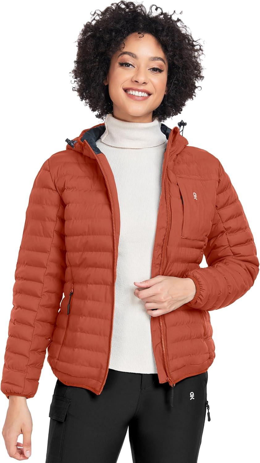 imageLittle Donkey Andy Womens Warm Waterproof Puffer Jacket Hooded Windproof Winter Coat with Recycled InsulationUpgraded Orange