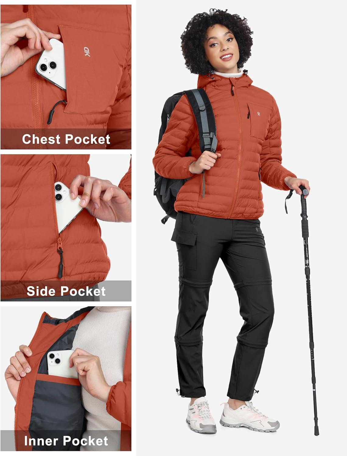 imageLittle Donkey Andy Womens Warm Waterproof Puffer Jacket Hooded Windproof Winter Coat with Recycled InsulationUpgraded Orange