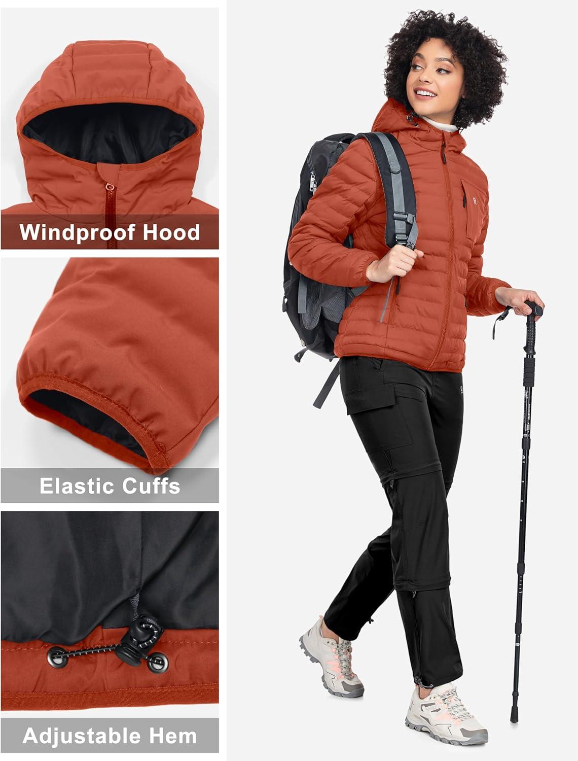 imageLittle Donkey Andy Womens Warm Waterproof Puffer Jacket Hooded Windproof Winter Coat with Recycled InsulationUpgraded Orange