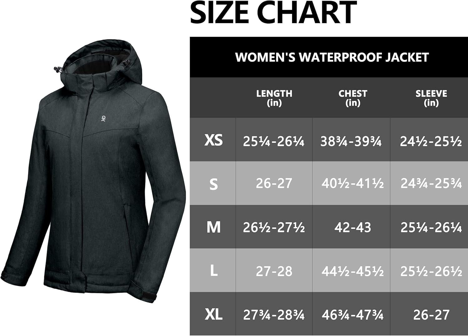 imageLittle Donkey Andy Womens Waterproof Hiking Skiing Jacket with Removable Hood Fleece Lined Winter Warm Rain CoatBlack
