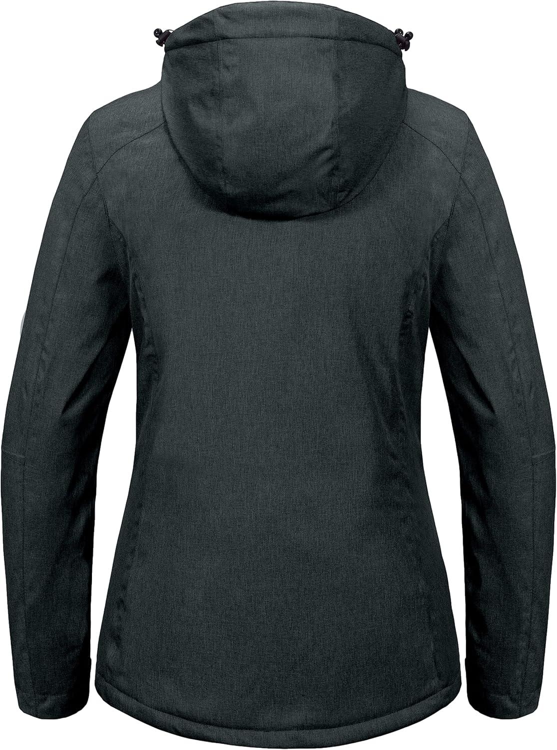 imageLittle Donkey Andy Womens Waterproof Hiking Skiing Jacket with Removable Hood Fleece Lined Winter Warm Rain CoatBlack