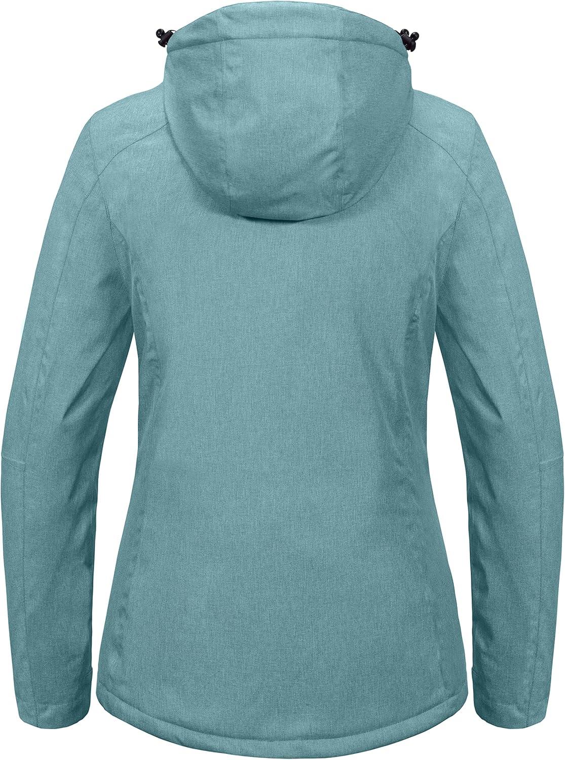 imageLittle Donkey Andy Womens Waterproof Hiking Skiing Jacket with Removable Hood Fleece Lined Winter Warm Rain CoatBlue Heather