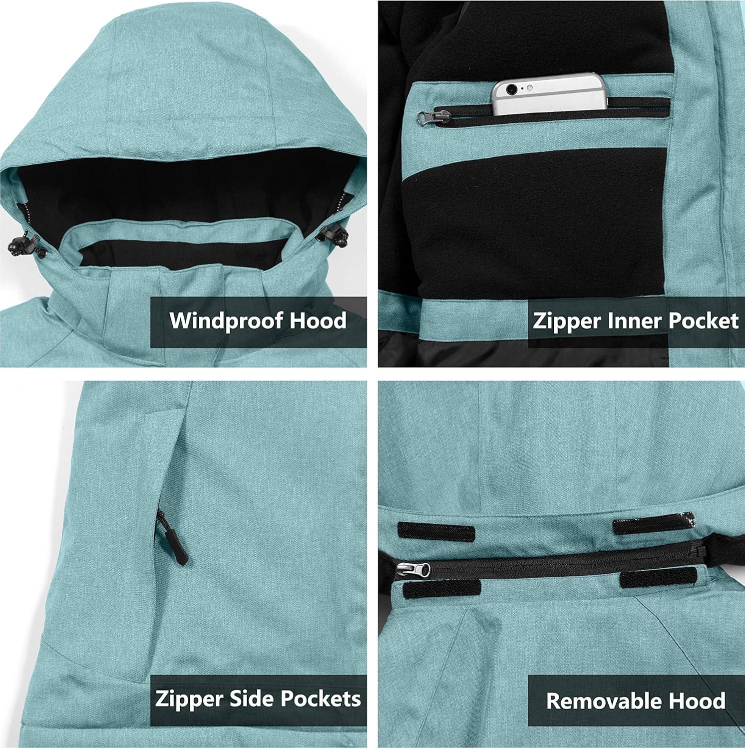 imageLittle Donkey Andy Womens Waterproof Hiking Skiing Jacket with Removable Hood Fleece Lined Winter Warm Rain CoatBlue Heather