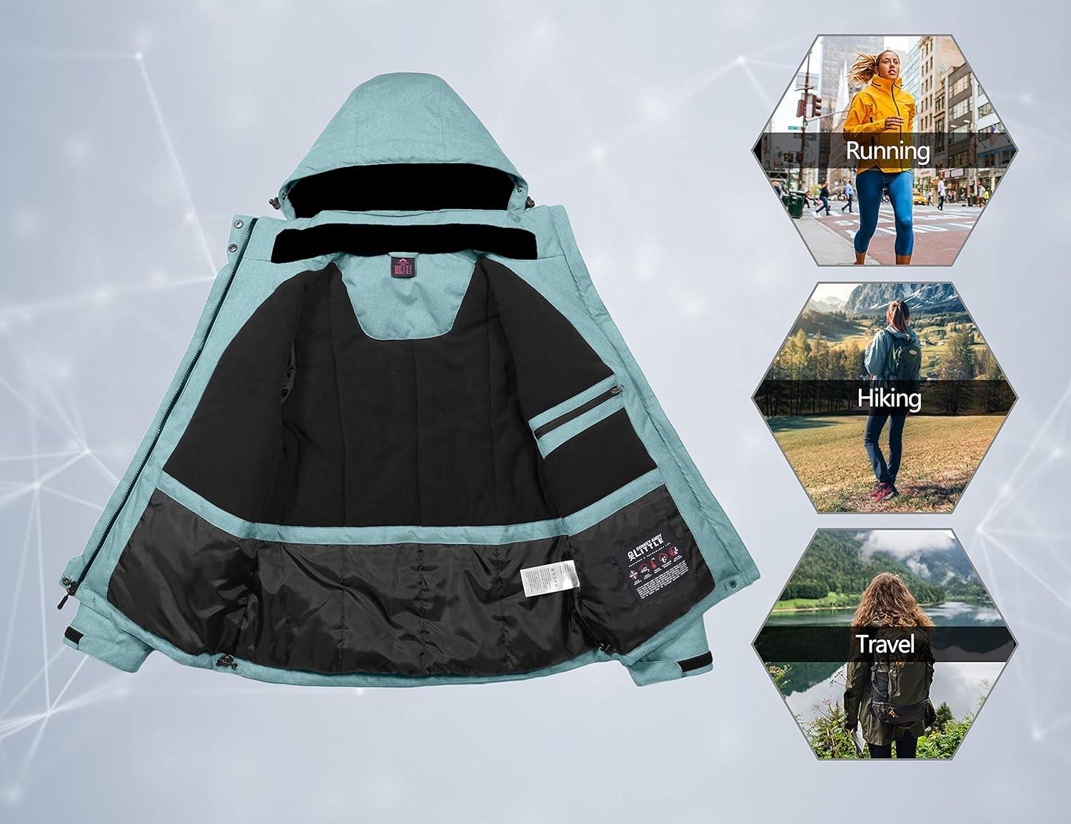 imageLittle Donkey Andy Womens Waterproof Hiking Skiing Jacket with Removable Hood Fleece Lined Winter Warm Rain CoatBlue Heather
