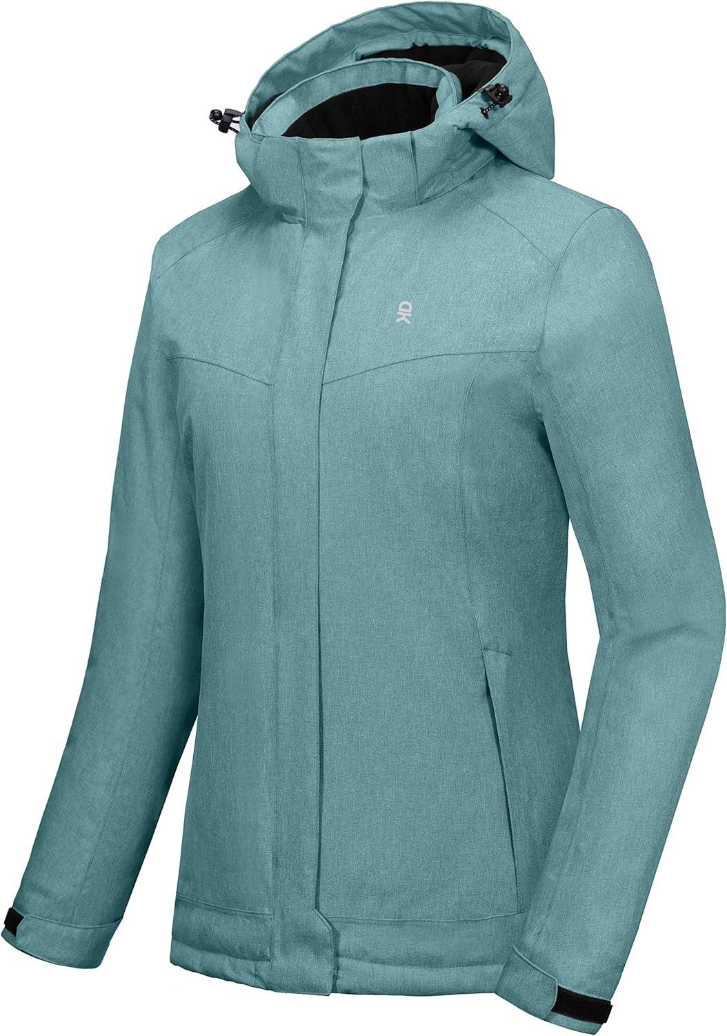 imageLittle Donkey Andy Womens Waterproof Hiking Skiing Jacket with Removable Hood Fleece Lined Winter Warm Rain CoatBlue Heather