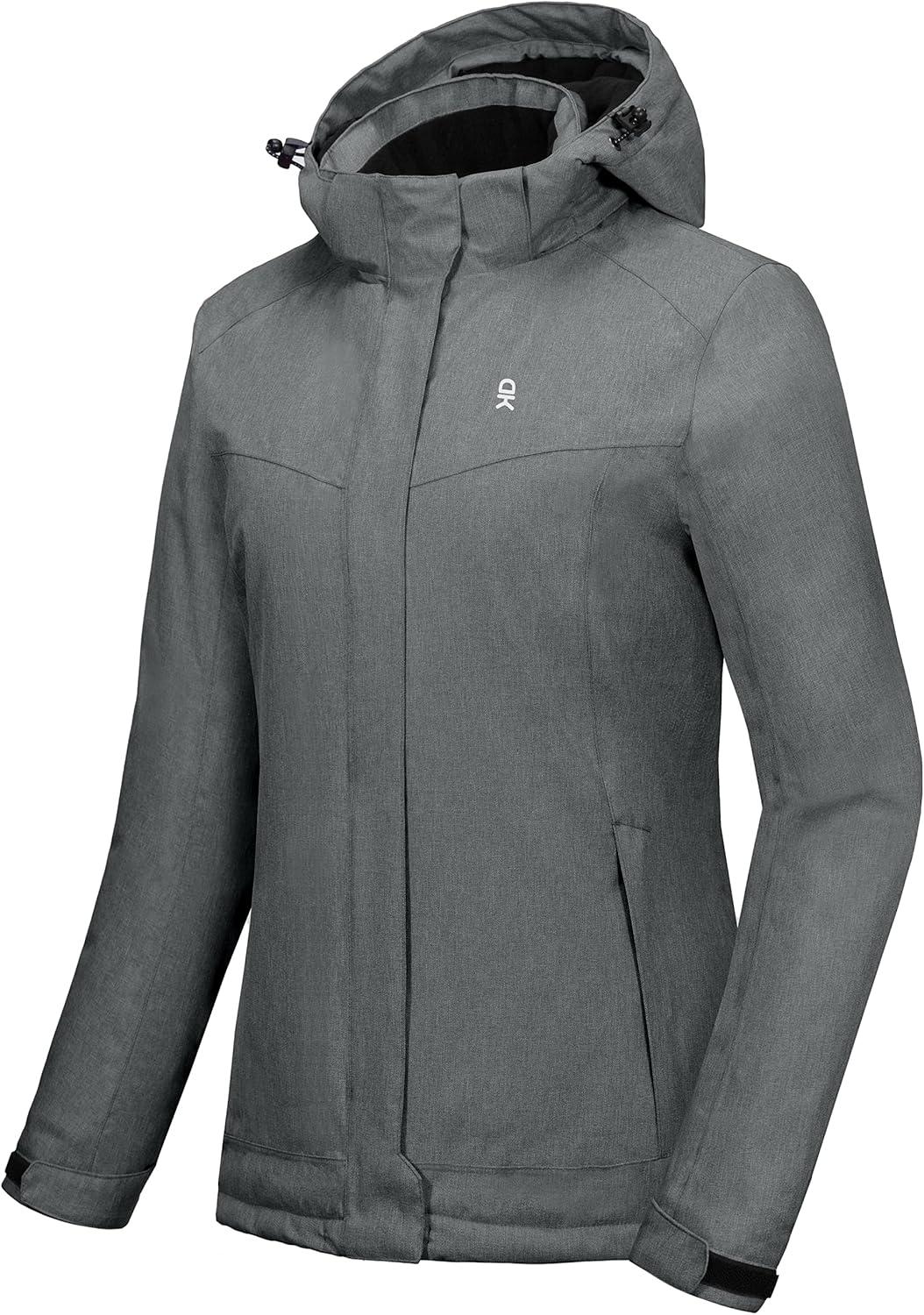 imageLittle Donkey Andy Womens Waterproof Hiking Skiing Jacket with Removable Hood Fleece Lined Winter Warm Rain CoatFrost Gray