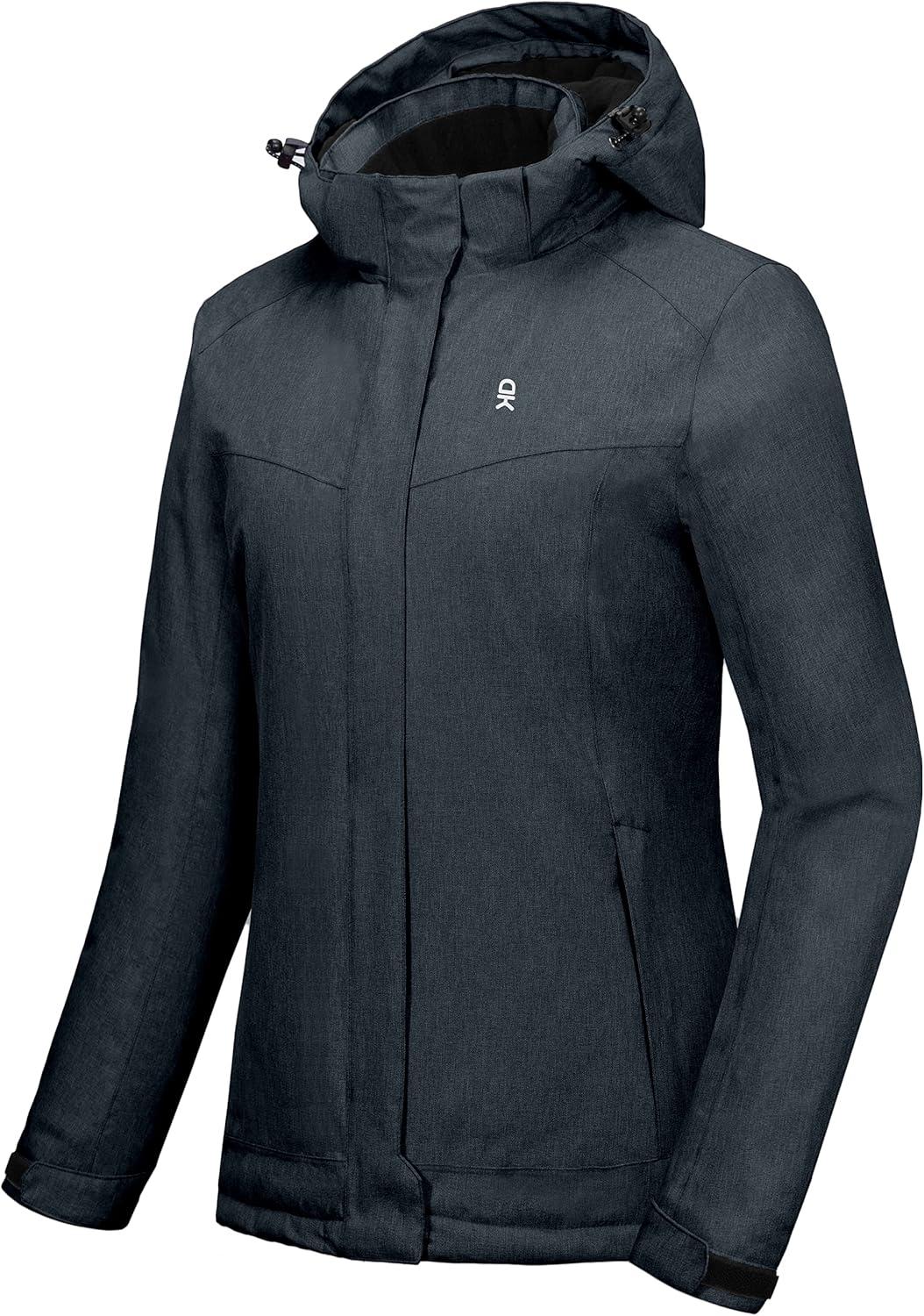 imageLittle Donkey Andy Womens Waterproof Hiking Skiing Jacket with Removable Hood Fleece Lined Winter Warm Rain CoatIndia Ink