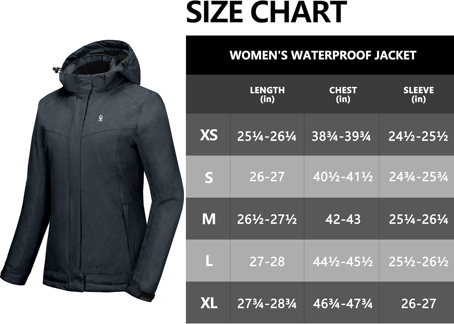 imageLittle Donkey Andy Womens Waterproof Hiking Skiing Jacket with Removable Hood Fleece Lined Winter Warm Rain CoatIndia Ink