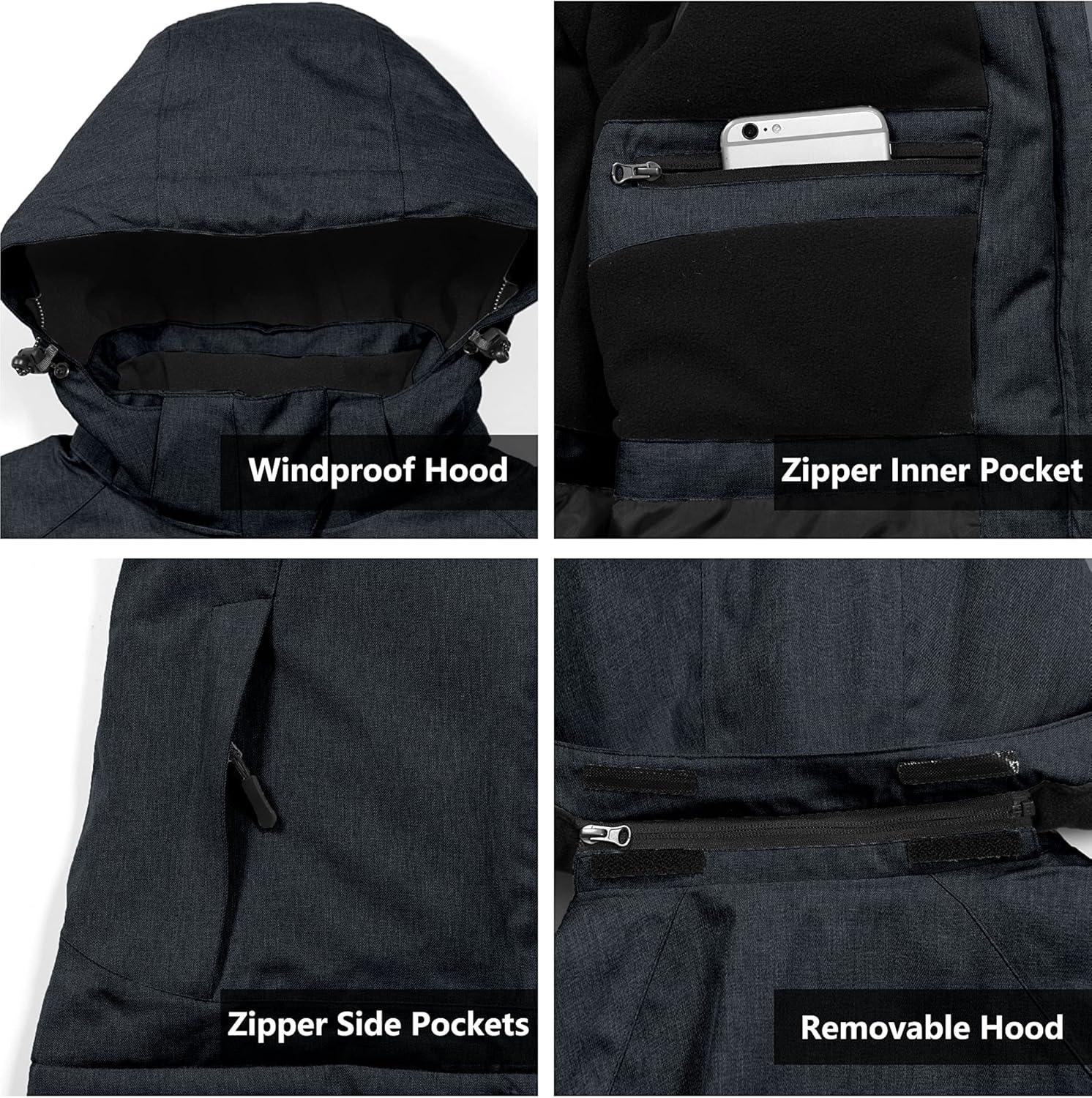 imageLittle Donkey Andy Womens Waterproof Hiking Skiing Jacket with Removable Hood Fleece Lined Winter Warm Rain CoatIndia Ink