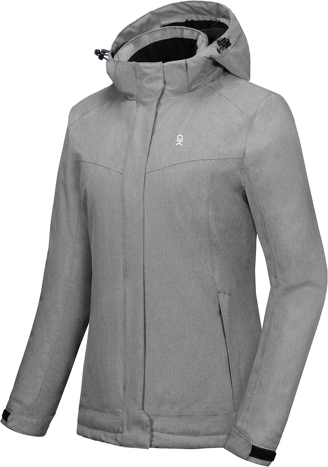 imageLittle Donkey Andy Womens Waterproof Hiking Skiing Jacket with Removable Hood Fleece Lined Winter Warm Rain CoatLight Gray
