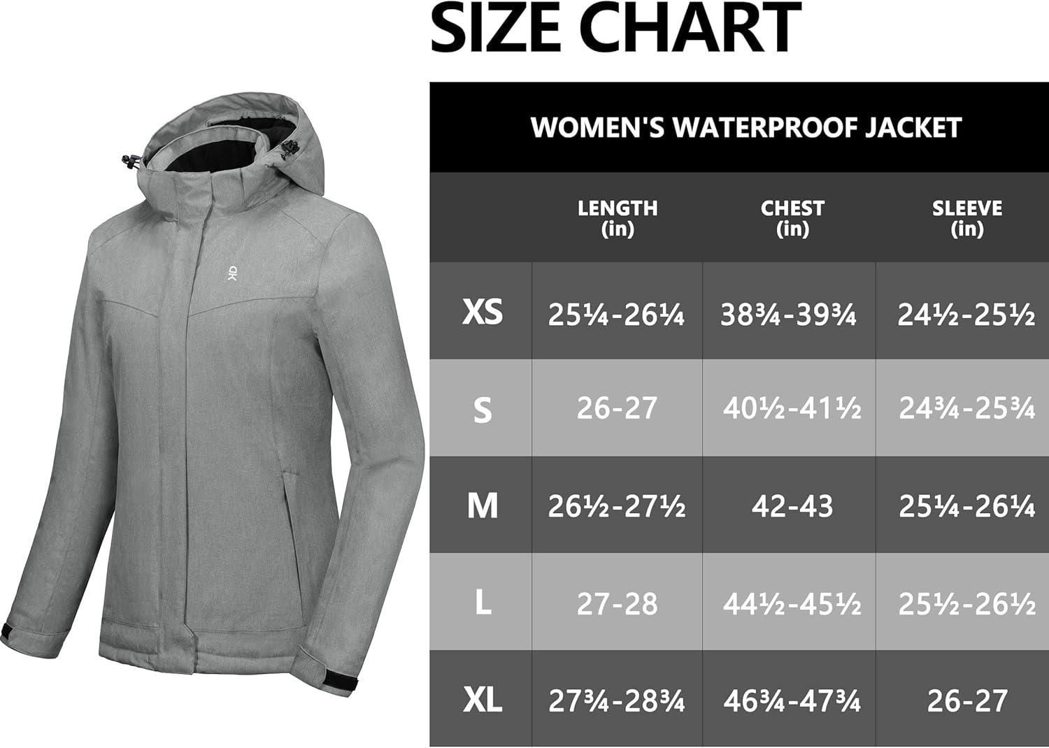 imageLittle Donkey Andy Womens Waterproof Hiking Skiing Jacket with Removable Hood Fleece Lined Winter Warm Rain CoatLight Gray