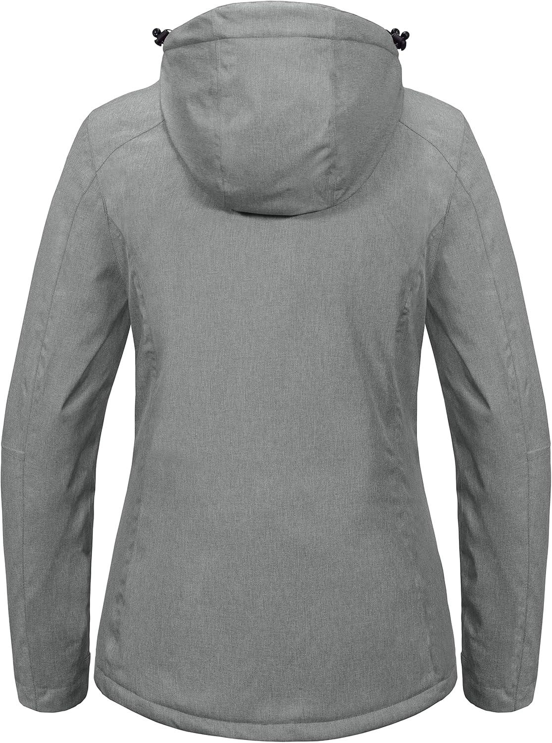 imageLittle Donkey Andy Womens Waterproof Hiking Skiing Jacket with Removable Hood Fleece Lined Winter Warm Rain CoatLight Gray