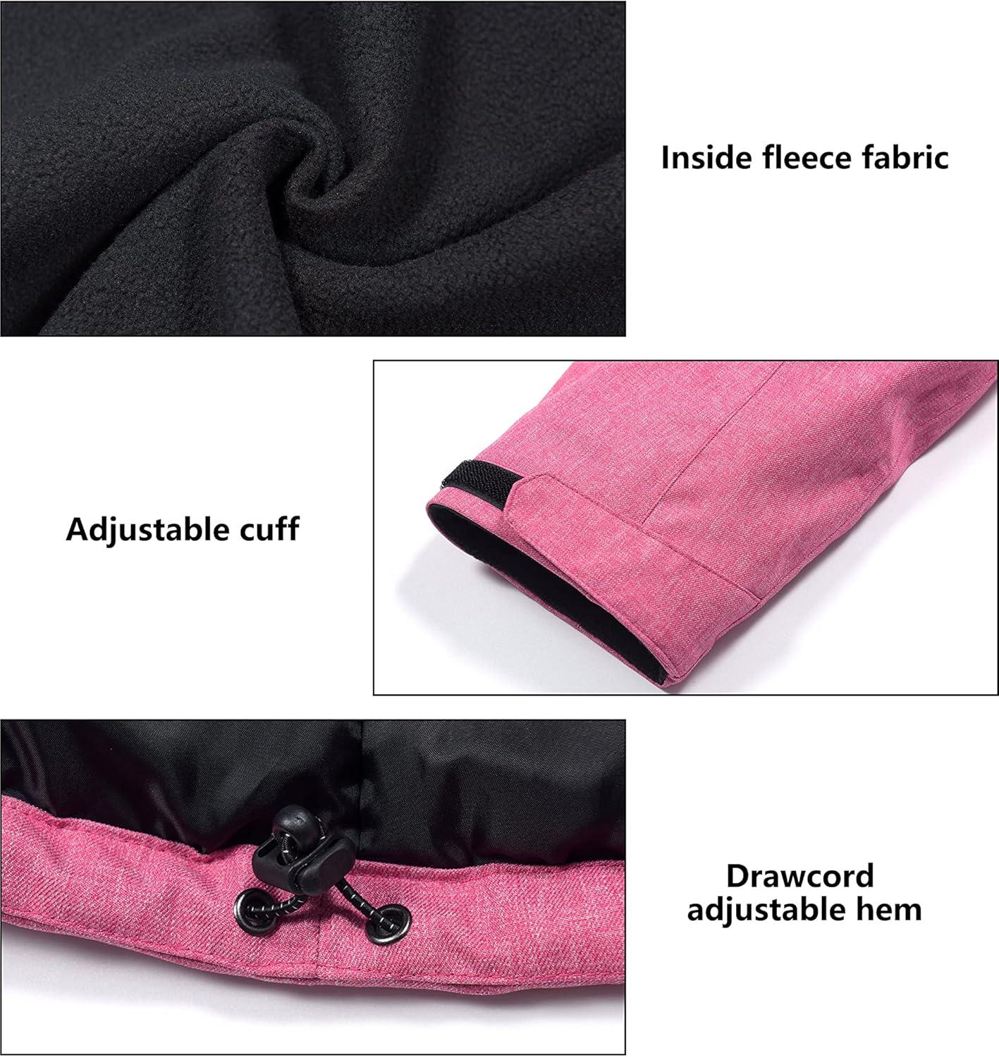 imageLittle Donkey Andy Womens Waterproof Hiking Skiing Jacket with Removable Hood Fleece Lined Winter Warm Rain CoatRose