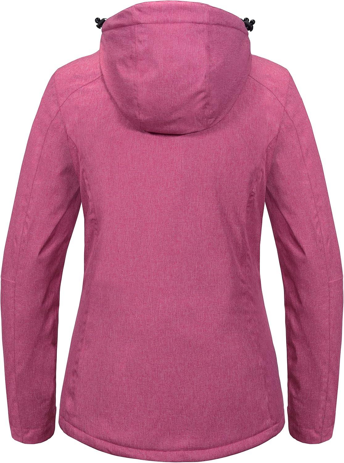 imageLittle Donkey Andy Womens Waterproof Hiking Skiing Jacket with Removable Hood Fleece Lined Winter Warm Rain CoatRose