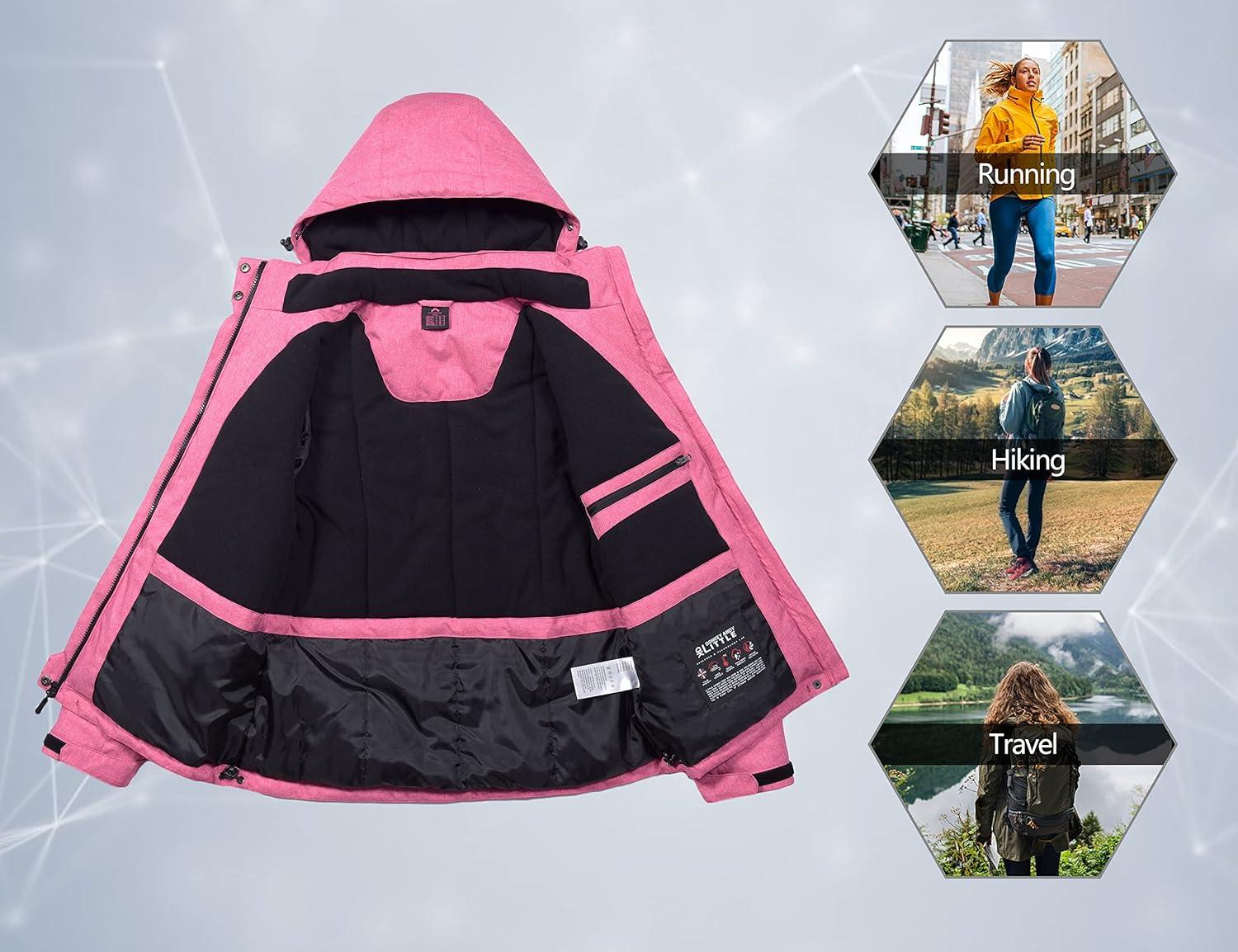 imageLittle Donkey Andy Womens Waterproof Hiking Skiing Jacket with Removable Hood Fleece Lined Winter Warm Rain CoatRose