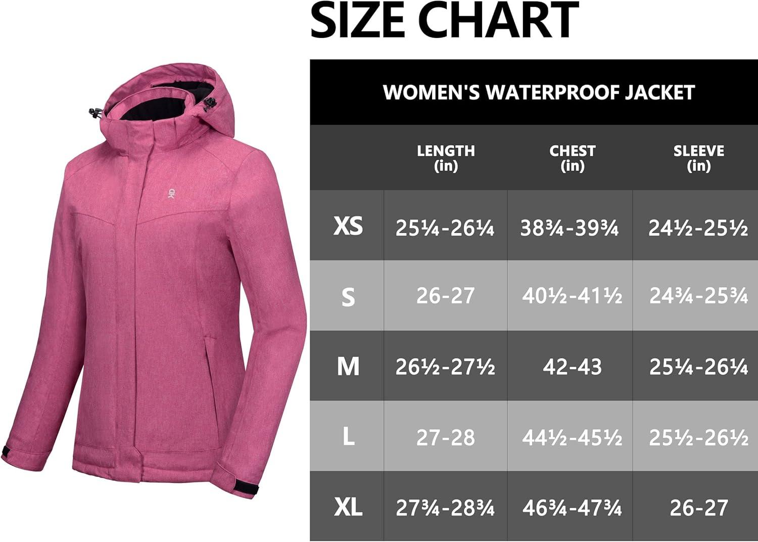 imageLittle Donkey Andy Womens Waterproof Hiking Skiing Jacket with Removable Hood Fleece Lined Winter Warm Rain CoatRose