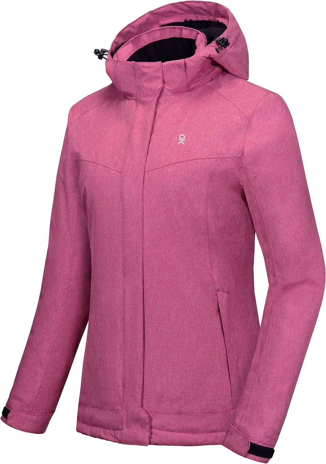 imageLittle Donkey Andy Womens Waterproof Hiking Skiing Jacket with Removable Hood Fleece Lined Winter Warm Rain CoatRose