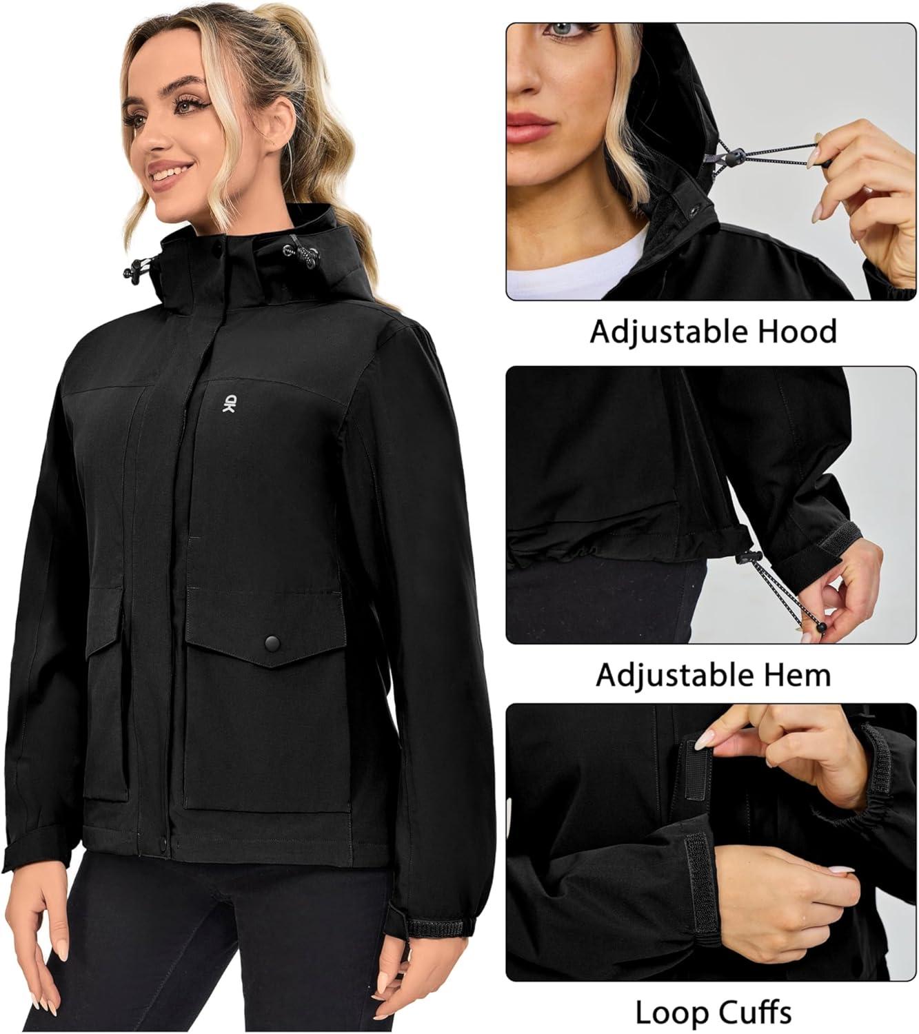 imageLittle Donkey Andy Womens Waterproof Rain jacket with Hood Lightweight Windbreaker Raincoat Shell for Camping HikingBlack