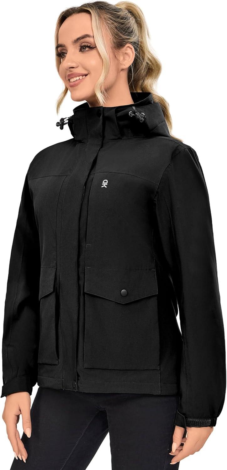 imageLittle Donkey Andy Womens Waterproof Rain jacket with Hood Lightweight Windbreaker Raincoat Shell for Camping HikingBlack