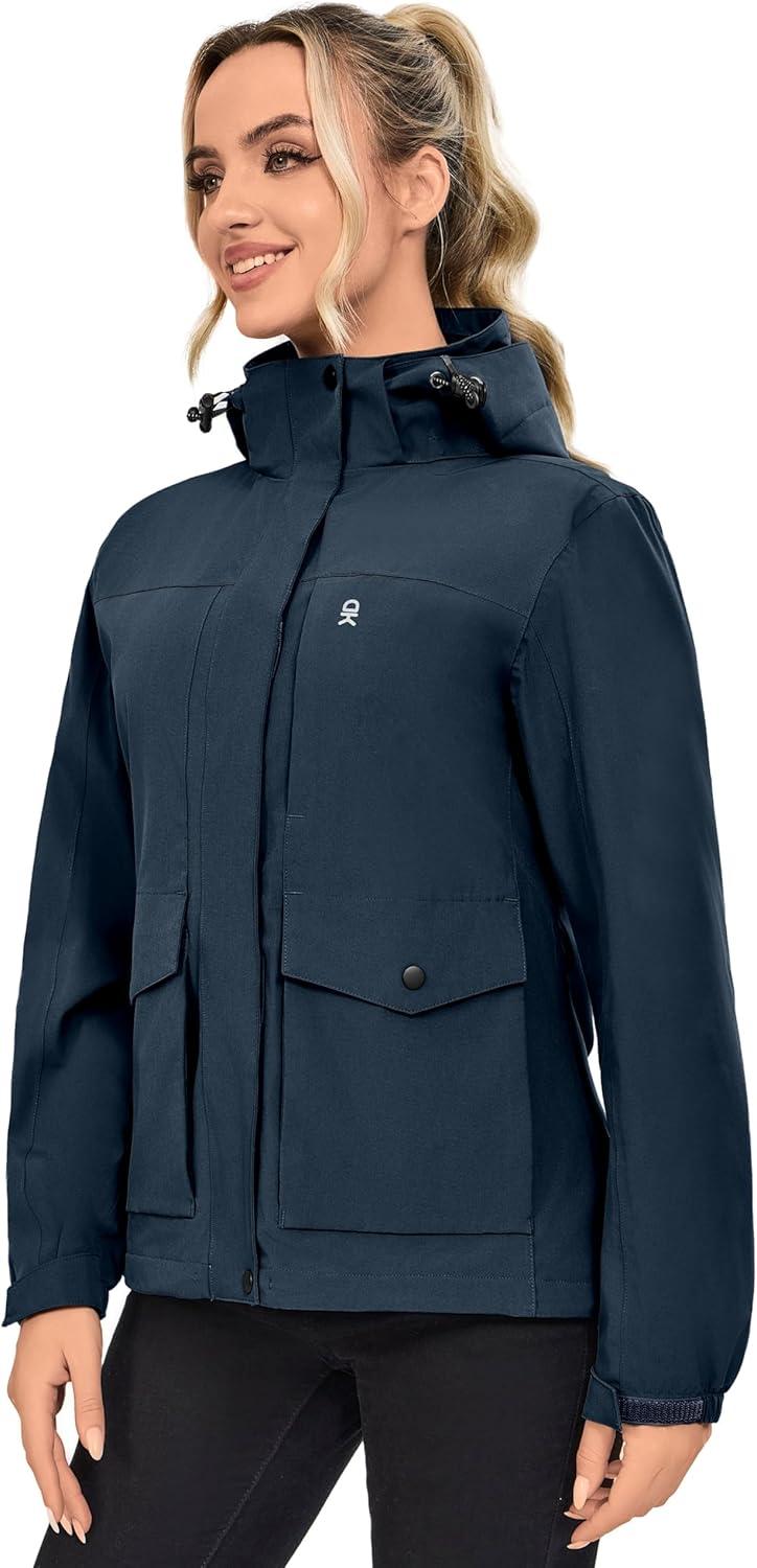 imageLittle Donkey Andy Womens Waterproof Rain jacket with Hood Lightweight Windbreaker Raincoat Shell for Camping HikingBlue