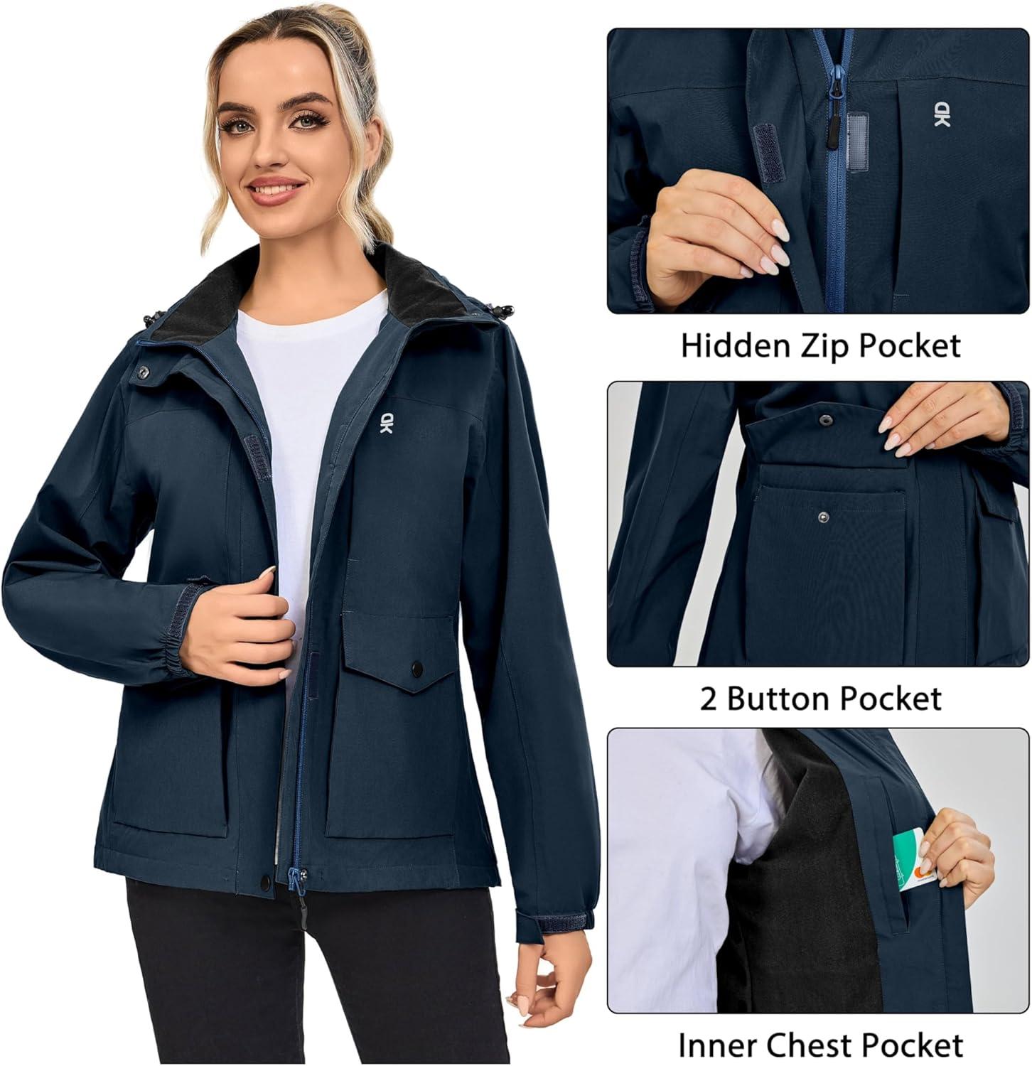imageLittle Donkey Andy Womens Waterproof Rain jacket with Hood Lightweight Windbreaker Raincoat Shell for Camping HikingBlue