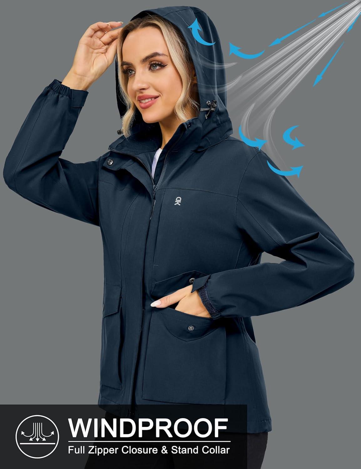 imageLittle Donkey Andy Womens Waterproof Rain jacket with Hood Lightweight Windbreaker Raincoat Shell for Camping HikingBlue