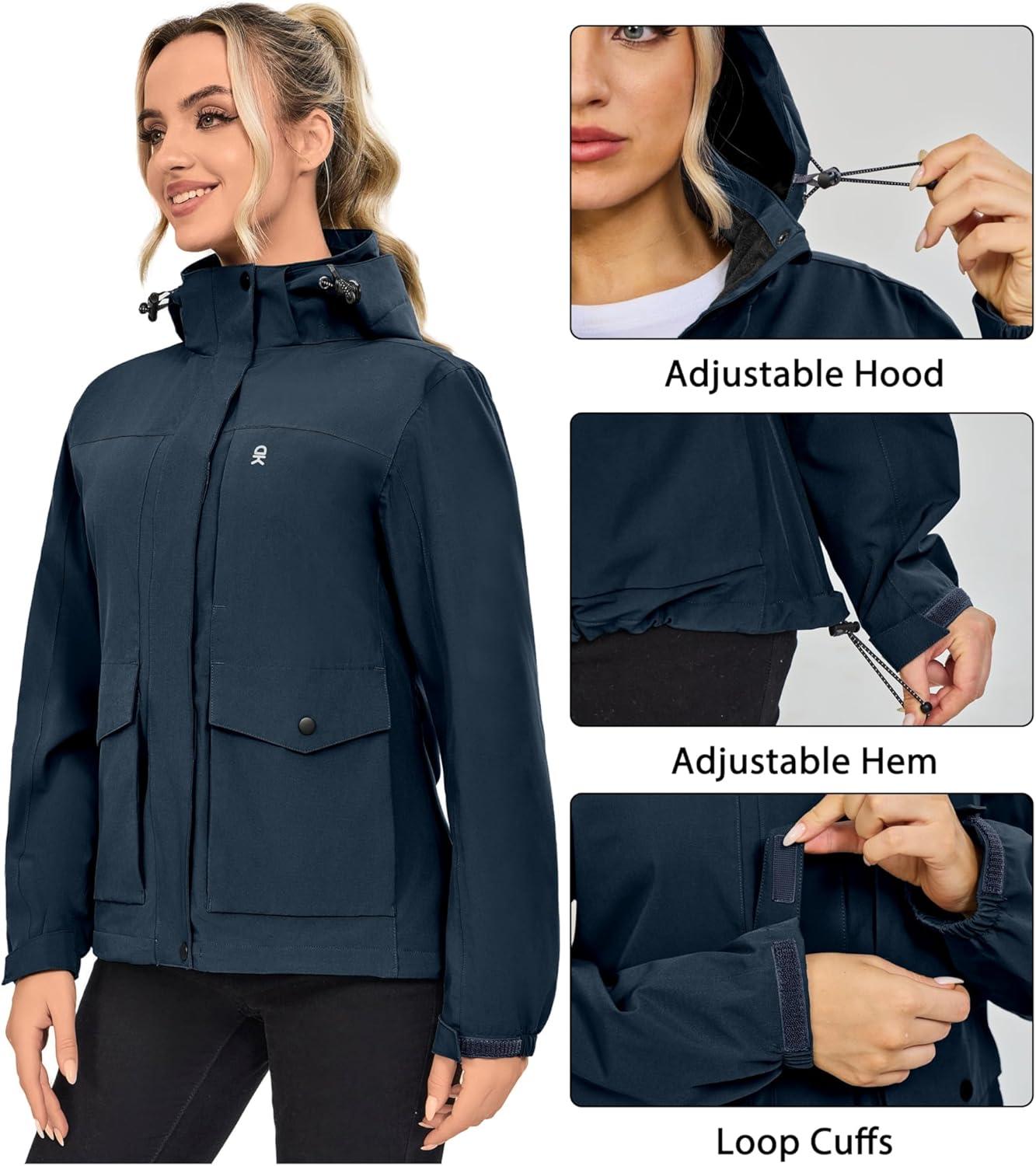 imageLittle Donkey Andy Womens Waterproof Rain jacket with Hood Lightweight Windbreaker Raincoat Shell for Camping HikingBlue