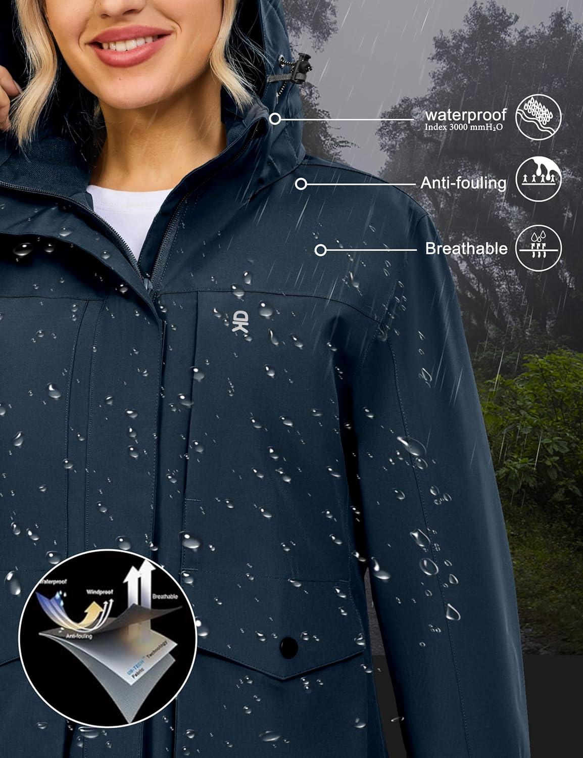 imageLittle Donkey Andy Womens Waterproof Rain jacket with Hood Lightweight Windbreaker Raincoat Shell for Camping HikingBlue