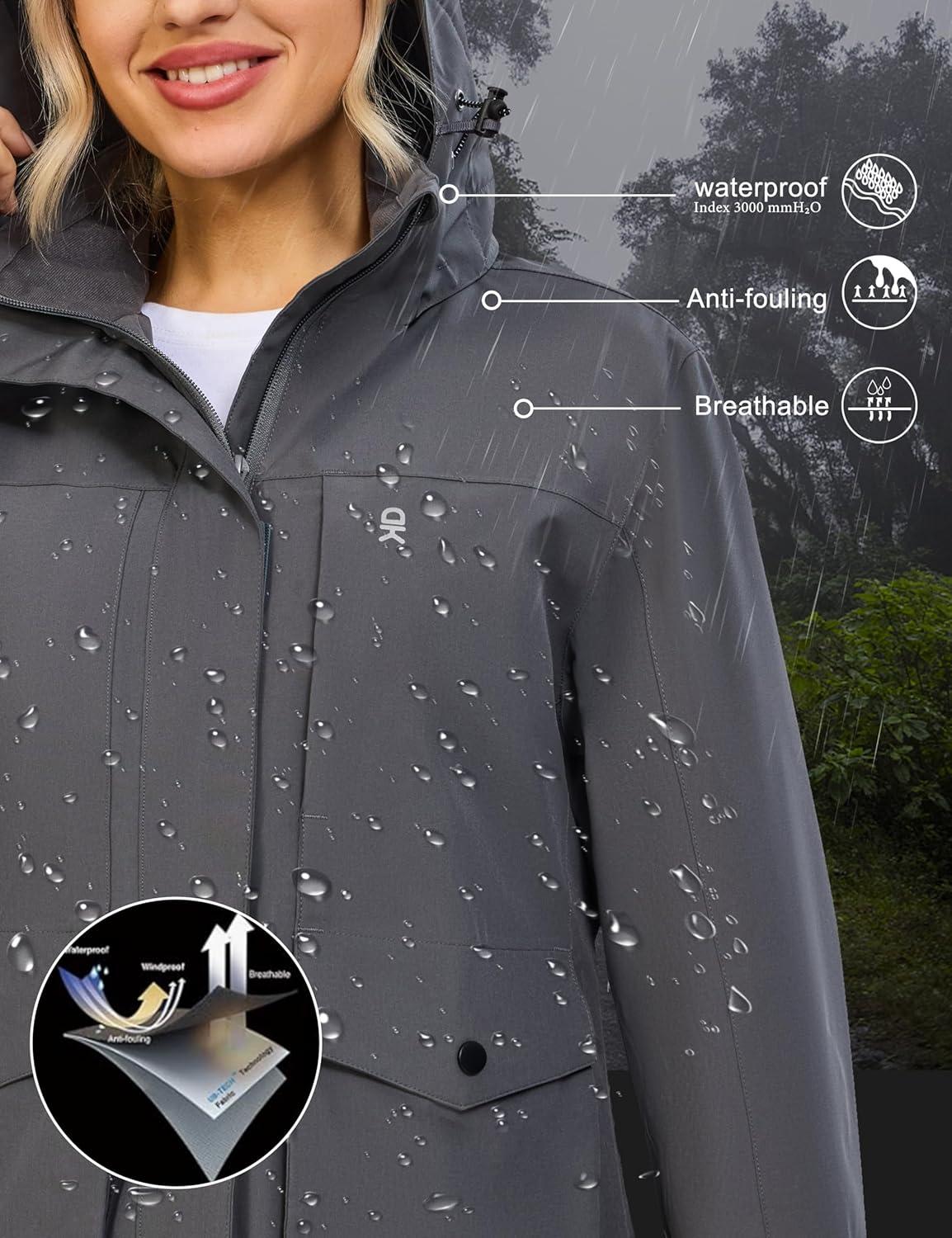 imageLittle Donkey Andy Womens Waterproof Rain jacket with Hood Lightweight Windbreaker Raincoat Shell for Camping HikingGrey