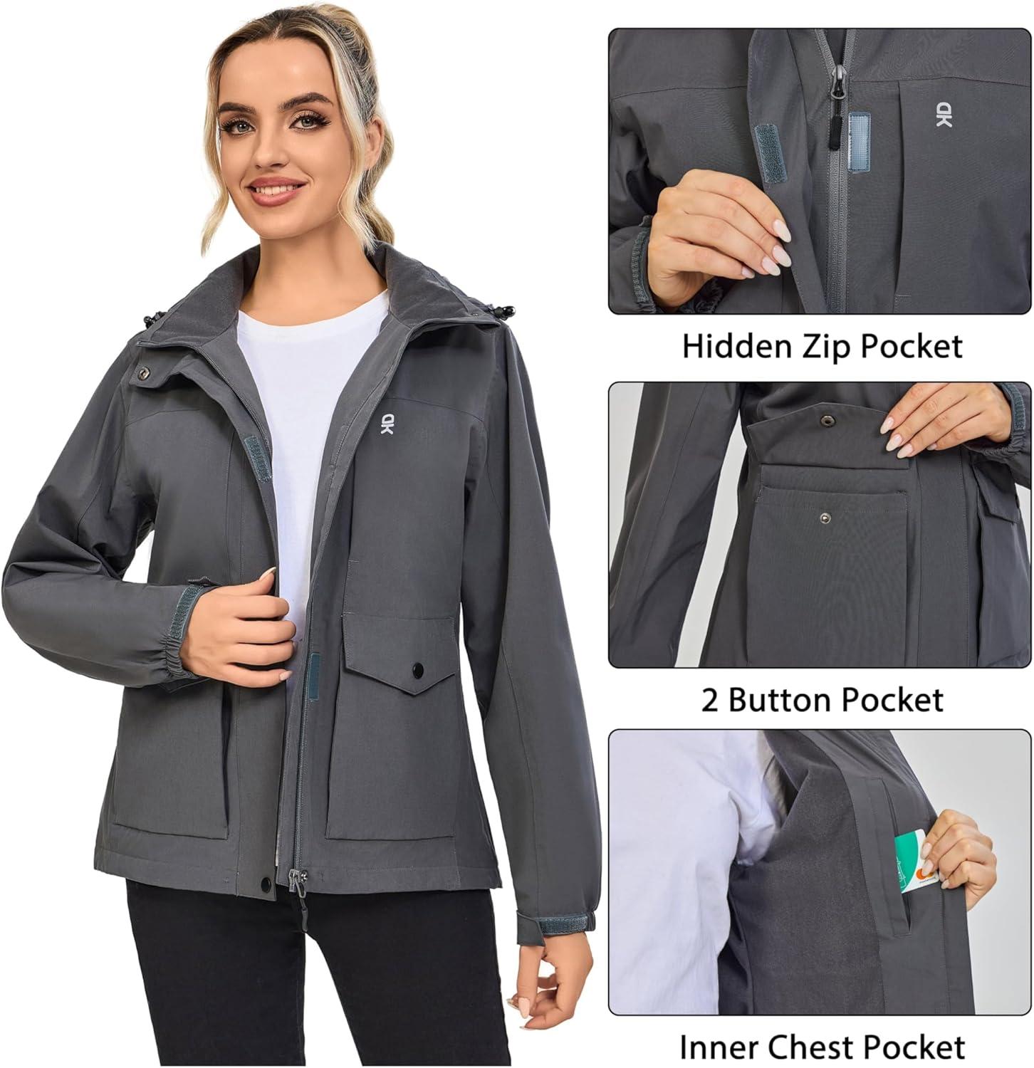 imageLittle Donkey Andy Womens Waterproof Rain jacket with Hood Lightweight Windbreaker Raincoat Shell for Camping HikingGrey